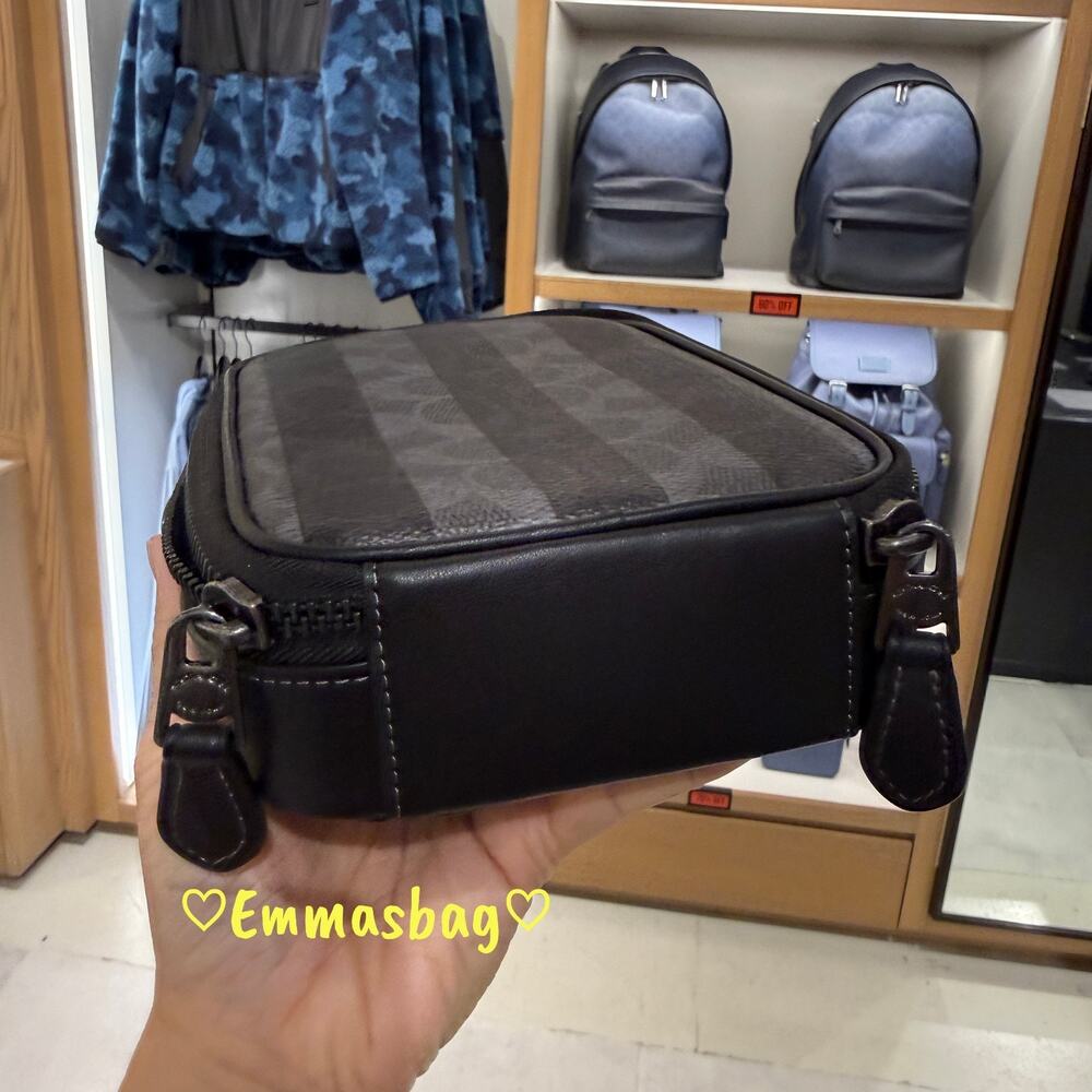 Coach Stanton Crossbody Bag In Signature Canvas Stripes CEB29 Gunmetal/Black - Picture 14 of 16